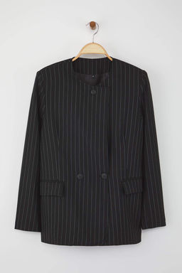 Siyah Cizgili Anvelop Kapama Dokuma Blazer Ceket TWOAW26BC00018