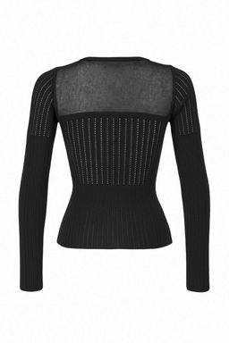 Siyah Merserize Gorunumlu Premium/Ozel Iplikli Transparan Detayl? Triko Kazak TWOAW26KZ00019 - Trendyolmilla фото 6