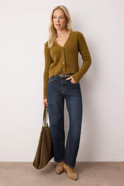 Yag Yesil Wardrobe Essentials Crop Dugme Detayl? Yumusak Dokulu Yunlu Triko H?rka TWOAW26HI00013