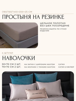 Комплект постельного белья на резинке Сатин Velvet Premium с Одеялом VPR008 180*200*25;160*200*25;140*200*25 Евро 4 Наволочки