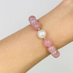 Браслет из Розового кварца и Жемчуга 18 см