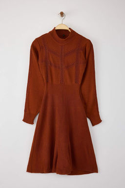 Kiremit Mini Triko Dantelli Elbise TWOAW22EL0011