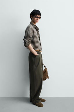 CAMISA ALGOD?N - LYOCELL CUADROS / Gris / Tostado - Zara фото 4