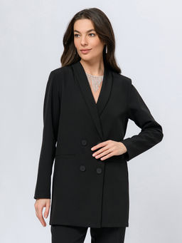 Жакет черного цвета с отложным воротником и длинными рукавами