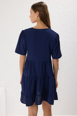 Lacivert Genis Kesim Mini Dokuma Elbise TWOSS20EL0400