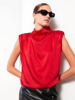 Dik Yaka D?z Saten Kad?n Bluz