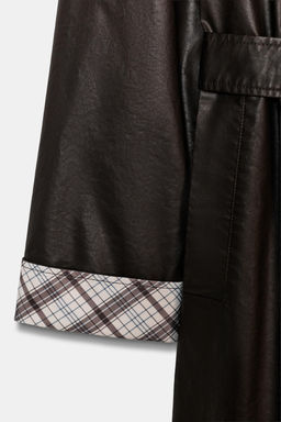 LONG WAXED CHECK TRENCH COAT - Zara фото 8