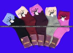 Цена за 12 пар. МИНИBS носки женские внутри махра Олени со слабой резинкой арт. 1680 37-41 (фактически 36-40) - For you фото 2