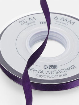 Цена за 2 шт. Лента атласная TEIRA, двухсторонняя, 6 мм, 25±1 м, фиолетовая №476
