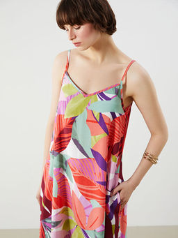 V Yaka ?i?ekli Ask?l? A Kesim Elbise