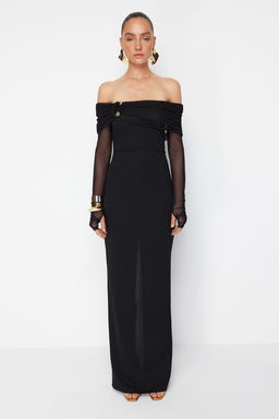 X Zeynep Tosun Siyah Orme Aksesuar ve Eldiven Detayl? Uzun Abiye & Mezuniyet Elbisesi TCLSS24AE00011 - Trendyolmilla фото 2