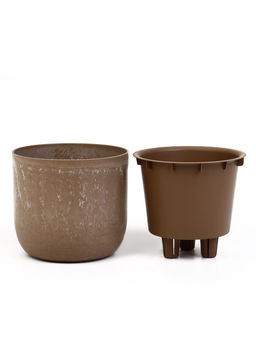 Кашпо для цветов «Микрит», 1.9 л, d=18 см, h=16.5 см, со вставкой, пластиковое, бежевое