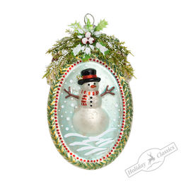 Овал "Лесной снеговичок" винтаж (стекло) 8х2,5х13,5 см