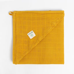 Полотенце уголок муслиновое Крошка Я, 75х75 см, цвет горчичный, 100% хлопок, 3-сл, 180 гр/м2  фото 8