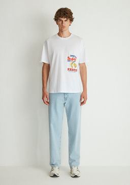 S?rt Bask?l? Beyaz Tisort - Mavi фото 3