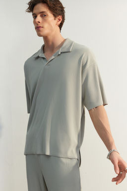 Tas Oversize/Genis Kesim Dokulu K?r?smaz Ottoman Polo Yaka T-Shirt TMNSS23PO00020