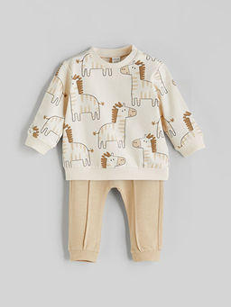Bask?l? Erkek Bebek Sweatshirt ve E?ofman Alt 2li