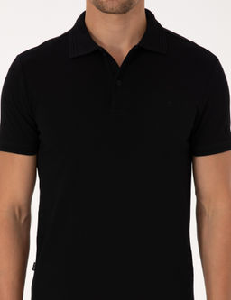 Siyah Slim Fit %100 Pamuk K_vr_lmaz Polo Yaka Basic Ti__rt