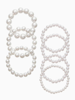 Браслет "Бусины жемчуга" (набор 7 шт), №6,8,10,14, цвет белый