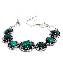 Браслет металл и камни из Малахита дарует любовь и счастье, овальные камни