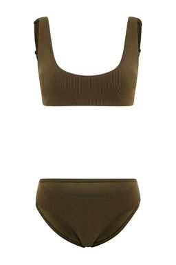 Haki Bralette Kapl? Dokulu Normal Bel Regular Bikini Tak?m? TBESS26BT00045