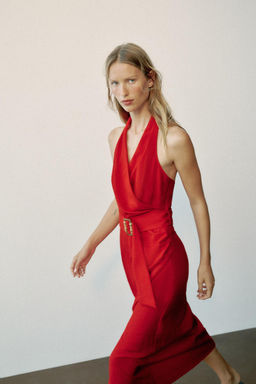 VESTIDO MIDI CRUZADO CINTUR?N / Rojo - Zara фото 3
