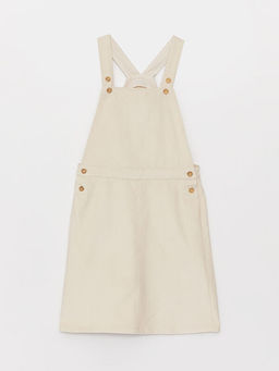 Kare Yaka Basic Ask?l? Kadife K?z ?ocuk Salopet Elbise