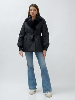 Полупальто зимнее женское с норкой люкс класса черного цвета 8632Ch - Mtforce фото 11