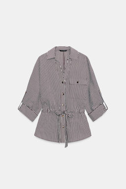 CAMISA SAFARI RAYAS / marron/blanco