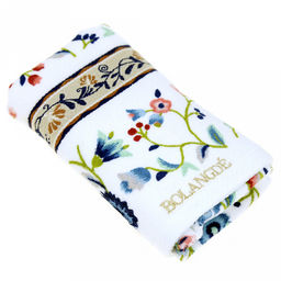 "Япония-2021" Полотенце махровое 34х78см, плотность 300гр/м2, 100% хлопок, с вышивкой, "Васильки", синий, Bolangde (Китай)