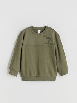 Bisiklet Yaka Dinozor Bask?l? Erkek ?ocuk Sweatshirt ve E?ofman Alt? 2li Tak?m