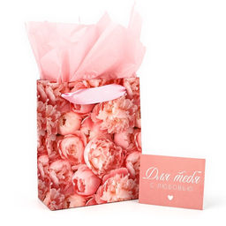 Цена за 2 шт. Пакет ламинированный двухсторонний Пионы, с тишью и открыткой, S, 12?15?5.5