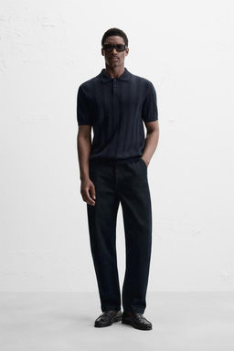 RIBBED KNIT POLO SHIRT