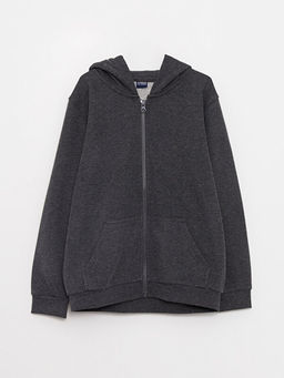 Kap??onlu Basic Uzun Kollu Erkek ?ocuk Fermuarl? Sweatshirt