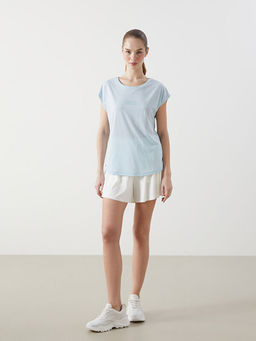 Bisiklet Yaka Bask?l? Kad?n Spor Ti??rt