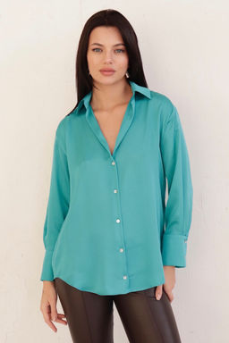 11160 Блуза из плотного шёлка бирюзовая - Martichelli фото 2