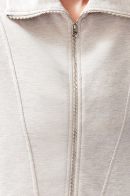 Bej Melanj Relaxed/Rahat Kal?p Fermuarl? Dik Yaka Ay Kol Kal?n Yelek TWOSS24YE00011