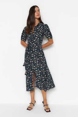 Siyah Cicek Desenli Y?rtmacl? Dokuma Gomlek Elbise TWOSS23EL02397 - Trendyolmilla фото 2