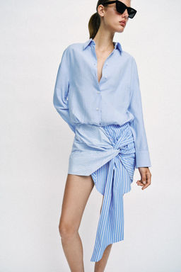 VESTIDO CORTO CAMISERO NUDO / Azul / Blanco - Zara фото 2