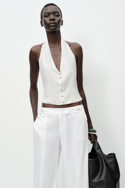 LINEN BLEND WIDE-LEG TROUSERS WITH BUCKLES - Zara фото 3