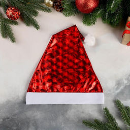 Цена за 6 шт. Колпак новогодний Голография 29х38 см, красный