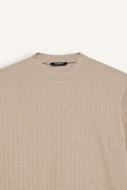 Мягкая меховая туника в рубчик с круглым вырезом и разрезом на бретельках с длинными рукавами Relax Fit - Defacto фото 7