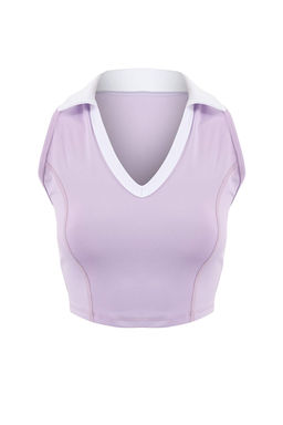 Lila Polo Yaka Dalg?c/Scuba Crop Spor Bluz THMSS26BZ00006