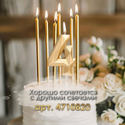 Цена за 3 шт. Свеча в торт на шпажке «Алмаз», цифра 4, шампань, 5×2.6 см