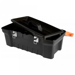"Expert" Контейнер-ящик для инструментов пластмассовый 56х28х23,5см, металлический замок, черный/оранжевый (Россия)