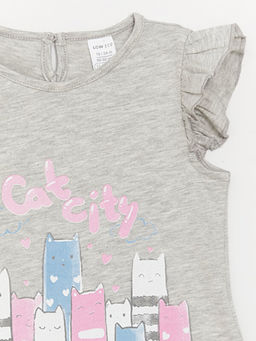 Bisiklet Yaka Bask?l? K?sa Kollu K?z Bebek Ti??rt - Waikiki фото 3