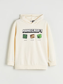 Kap??onlu Minecraft Bask?l? Erkek ?ocuk Sweatshirt