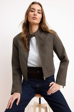 Kahverengi Fitted Kal?p Suni Deri Ince Ceket Mont TWOAW26MO00009 - Trendyolmilla фото 9