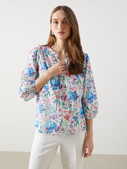 Ka??k Yaka ?i?ekli Kad?n Bluz