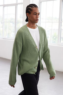 TRENDYOL MAN Limited Edition Mint FL Erkek Regular V Yaka Sac Orgu Triko H?rka TMNAW25HI00005